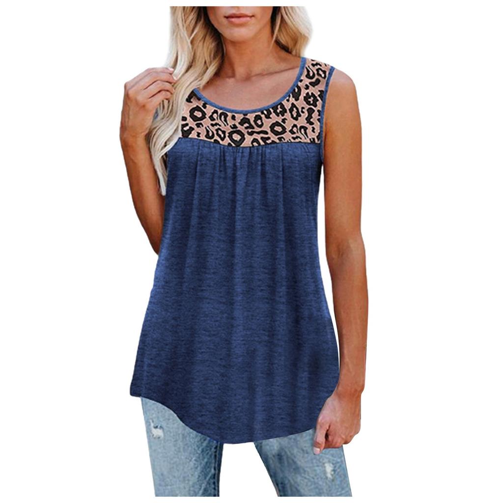 Women Sleeveless Leopard Active Tank Tops Ruffle Loose Tunic Blouse Shirt Vest