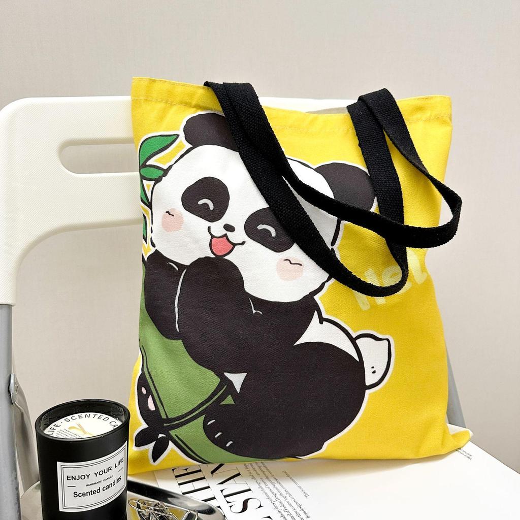 Panda Huahua Canvas Shoulder Bag - Chengdu Souvenir School Book Tote