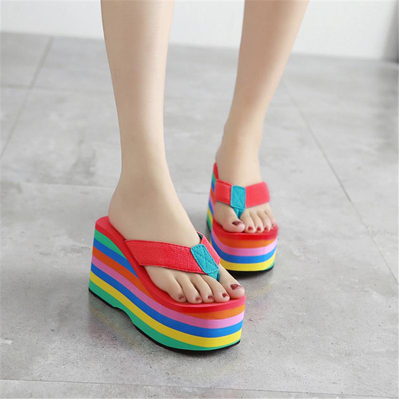 Fashion Women Slippers High Heels Flip Flop Wedge Slippers Women Summer 10CM Heels Platform Slippers Flip Flops Womens Black Slides 2025