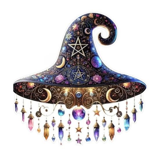 Halloween Witch Hat Hanging Decoration Stained Glass 2D Flat Acrylic Creepy Bat Skull Suncatcher Indoor Outdoor Wall Window Hanging Sign Ornament