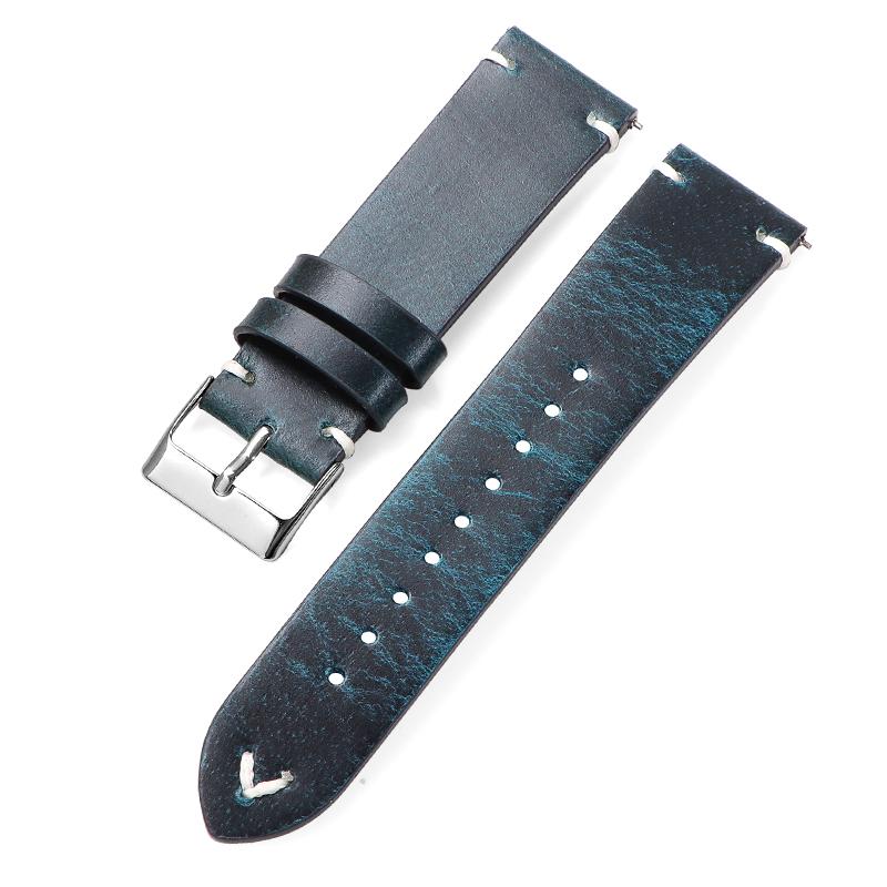 Retro Oil Wax Genuine Calfskin Watch Band Quick Release Handmade Stitching Leather Watch Strap 18mm 20mm 22mm Watch Accessories