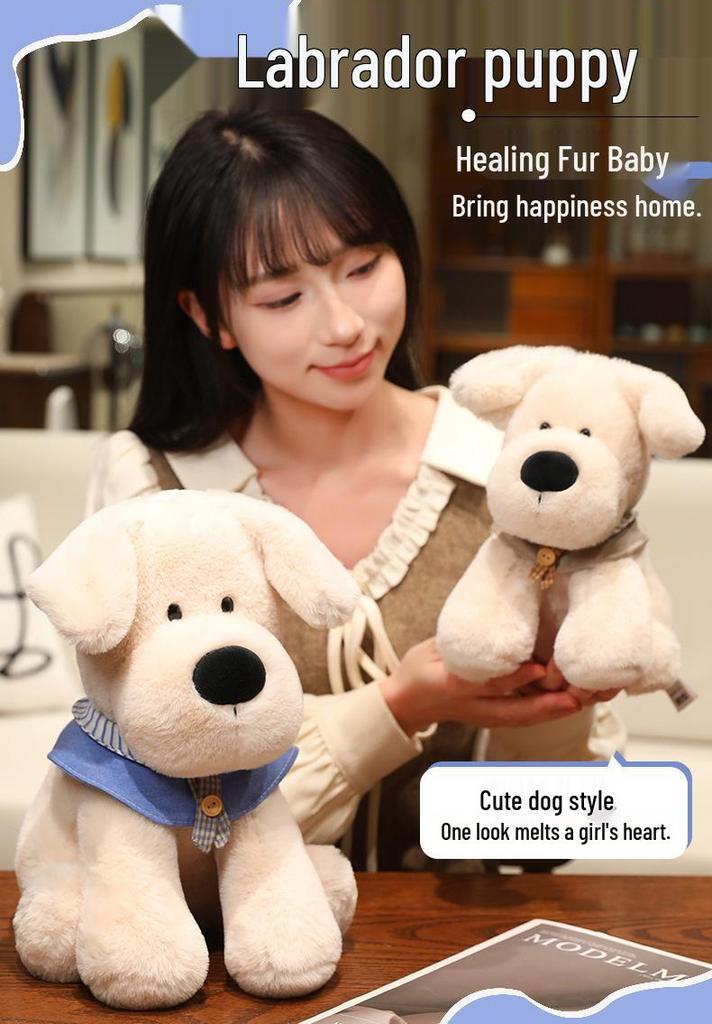 Labrador Puppy Plush Doll - Cute Sitting Pose Pillow for Girls