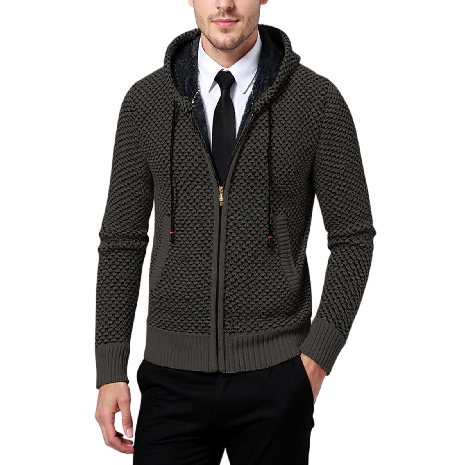 

Мужской Маленький Ананасовый Игольчатый Капюшон Капюшон Добавление Флиса Мода Вязаный Свитер Свитер Пальто XL темно-зеленого