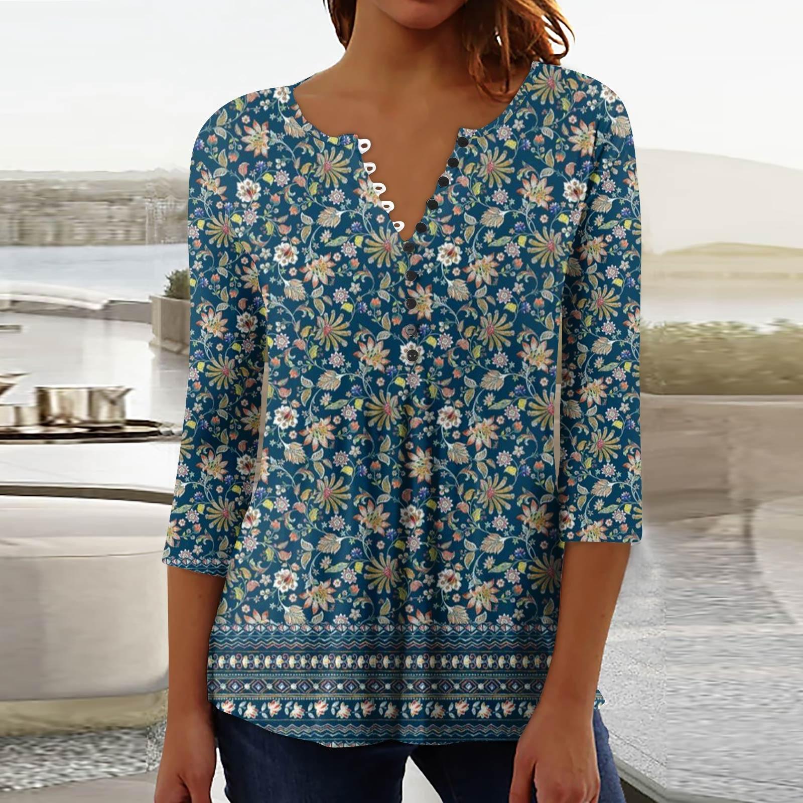 

Women s Fashion Casual Pullover T-Shirt 3/4 Sleeve Printed Top L Темно-синій