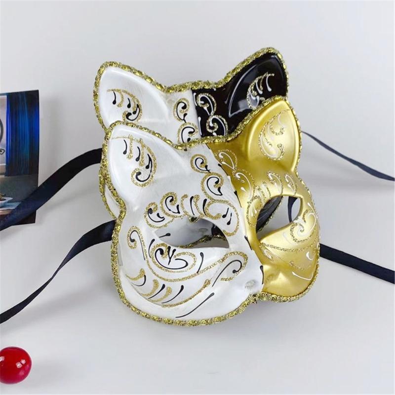 Maskenkatzen Maske Halloween Katzen Gesichtsmaske, Tier-Cosplay-Maske aus Kunststoff für Damen Herren Halloween Maskenball Party
