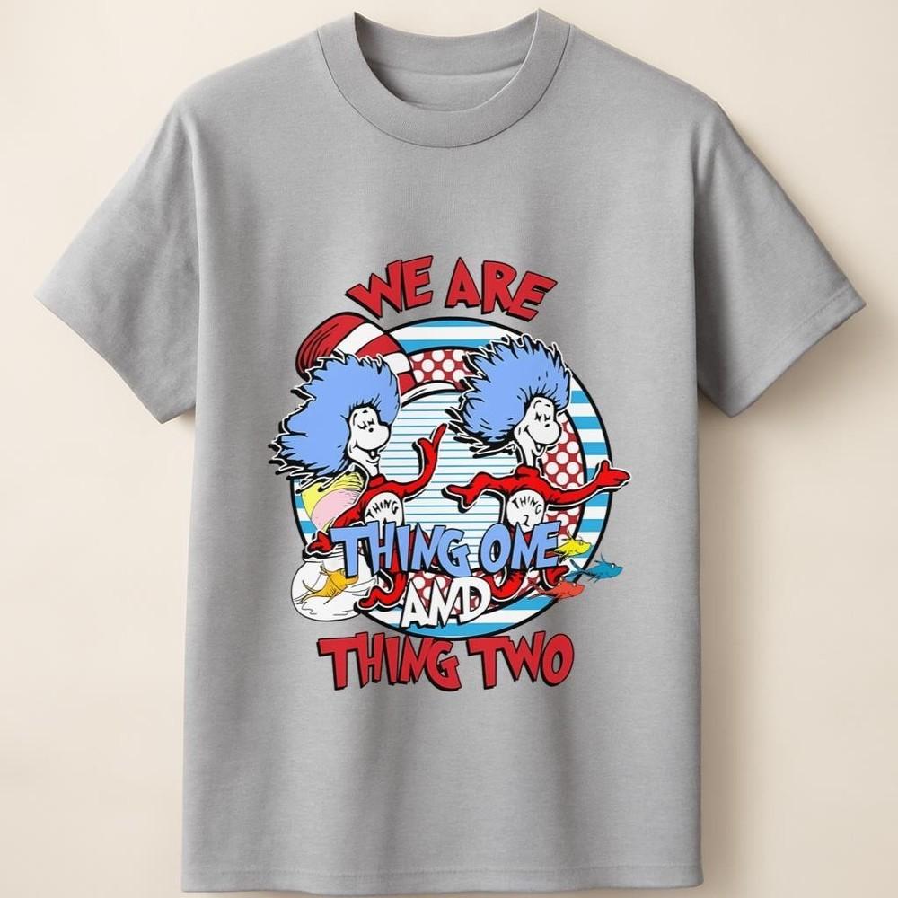 Thing One and Thing Two Cat in the Hat Comic Style Print Unisex T Shirt Unisex T-Shirt S