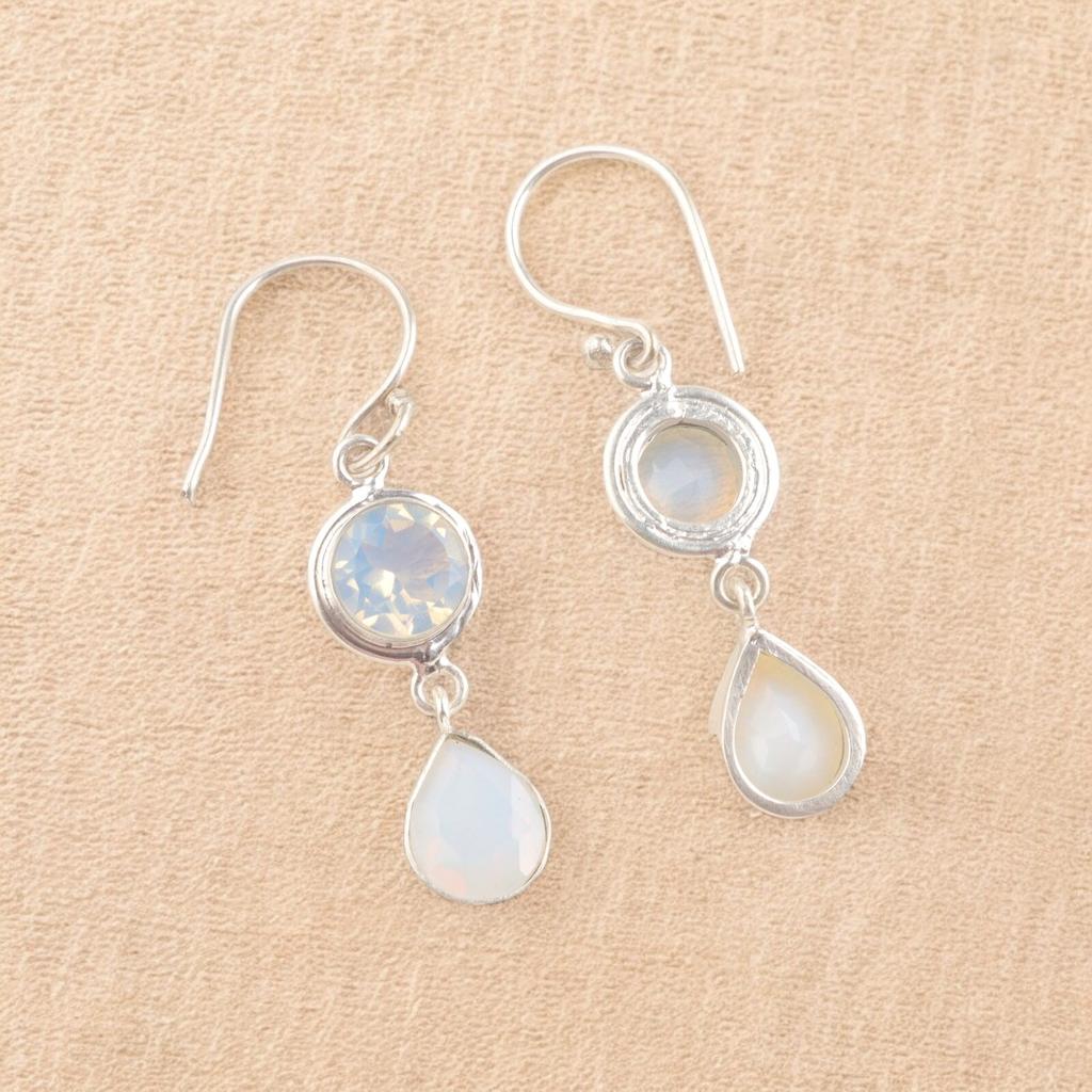 Natural Milky Opal Gemstone 925 Sterling Silver Handmade Jewelry Earrings 1.8" EE-142-18