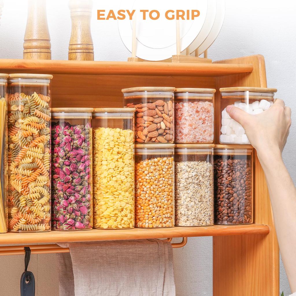 Rectangle Clear Storage Jars with Bamboo Lids For Sugar Coffee Pantry Organizer Container for Pasta Tea Candy Nuts