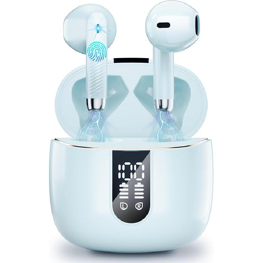 Wasart Wireless Earbud, Bluetooth 5.3 Headphones with 4 ENC Mics, 32H Bluetooth Earphones with Dual LED Display, Wireless Headphones in Ear IP7