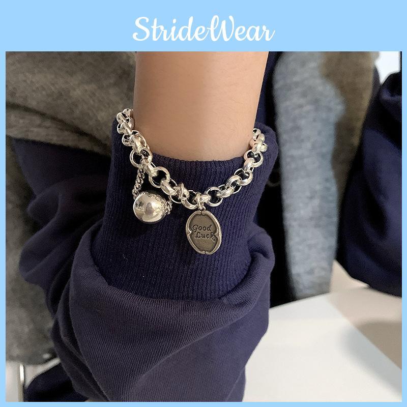 Good Luck Letter Geometric Alloy Bracelet For Women With Electroplating And Hip Hop Style For Travel Gift