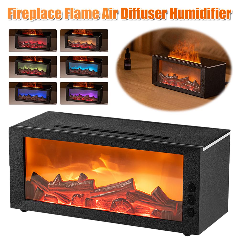 Fireplace Flame Air Diffuser Humidifier 7 Colors Essential Oil Diffuser Aromatherapy Diffuser for Bedroom Living Room Office