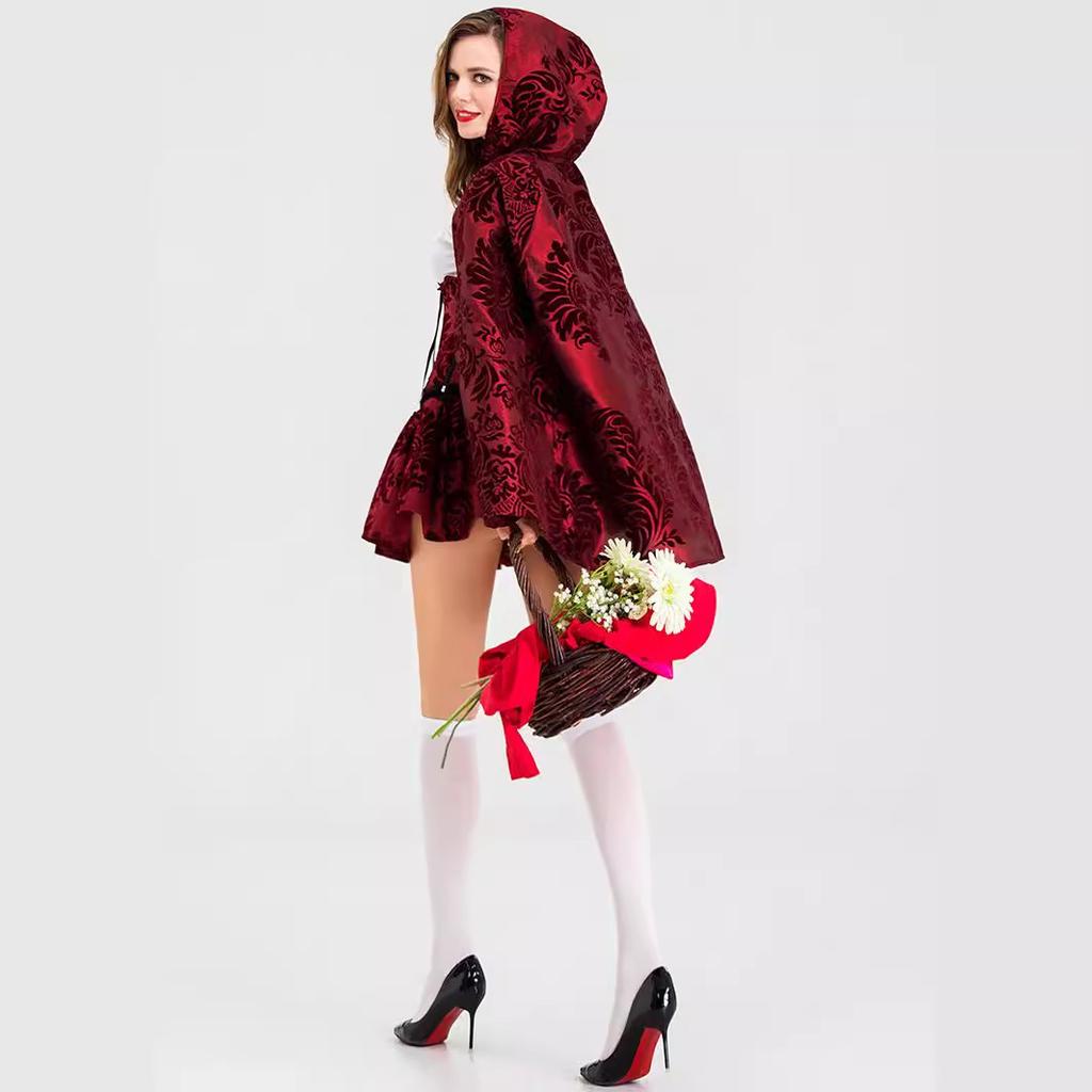 Halloween gothic print Little Red Riding Hood costume, medieval cape vampire cos party outfit