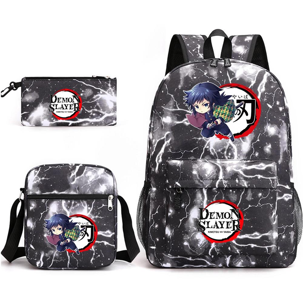 3 Stück/Set Anime Cartoon Demon Slayer Aufdruck Große Kapazität Buchtasche Rucksack mit Umhängetasche Federmäppchen für Schüler Junge Mädchen Schultasche