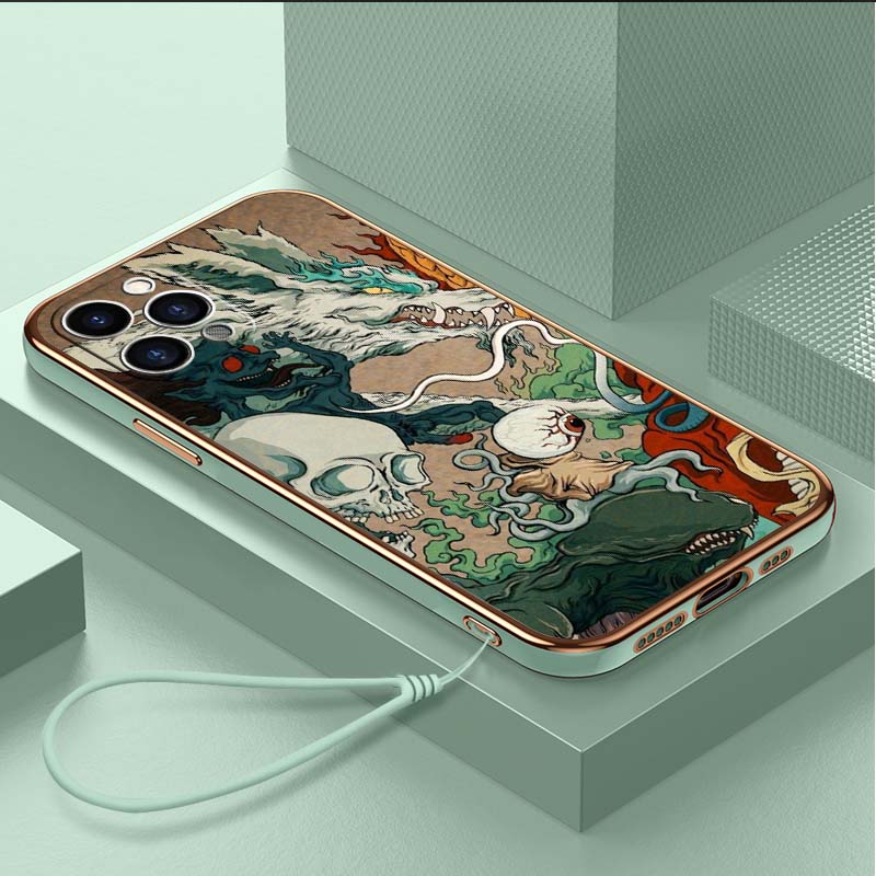 

Роскошный чехол для телефона из ТПУ с ремешком для iPhone 6 6s 7 8 Plus SE XR XS 11 12 13 14 15 Pro Max Мягкие чехлы A33 Чехол с дизайном дракона