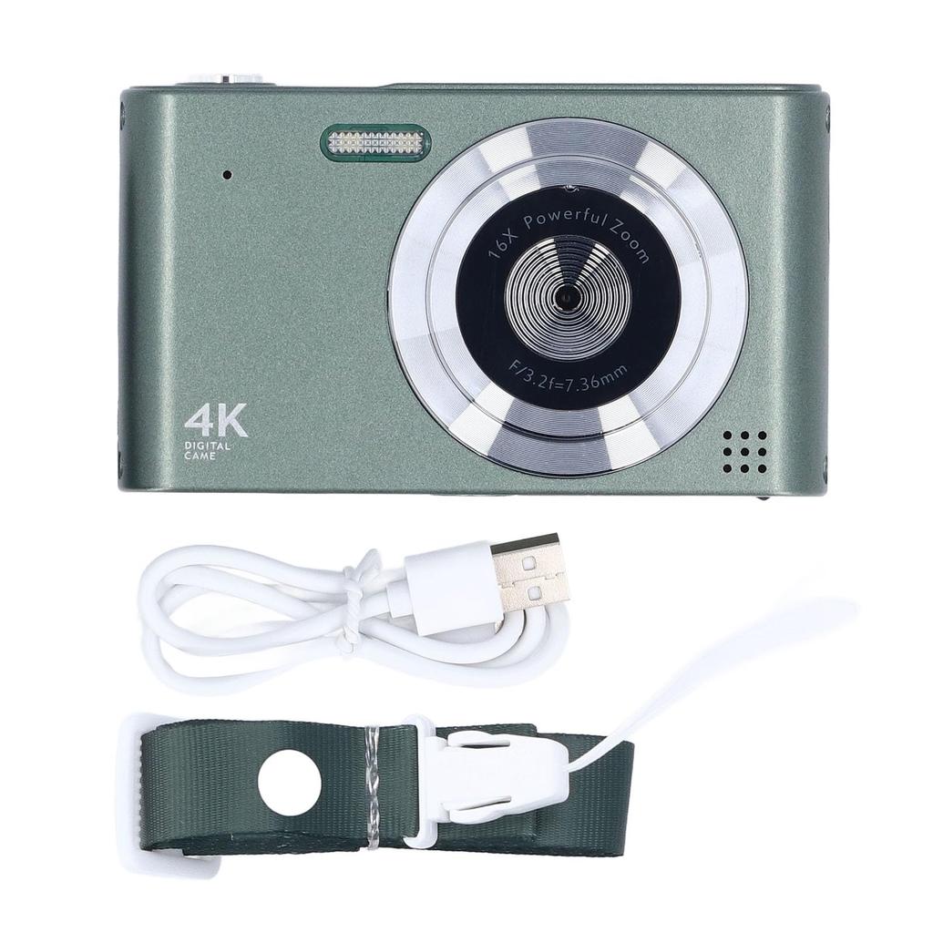 Retro Digital Camera, 4K HD 16X Zoom 48MP Portable CCD Camera with LED Flashlight and AF Autofocus for Photography (Green)
