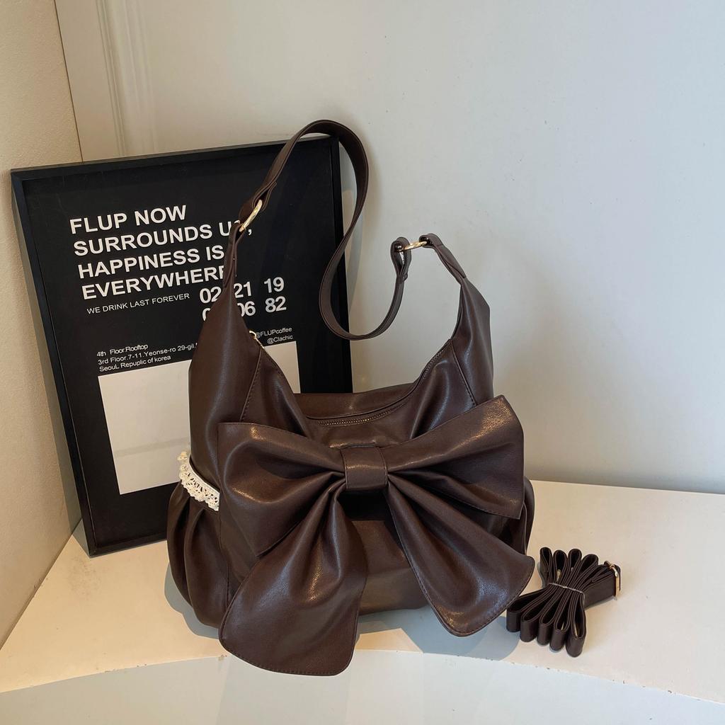 Underarm Bag Women's 2026 New Fashi Large Capacity Bow One Shoulder Bags Temperament Commuter Soft PU Crossbody Pouch