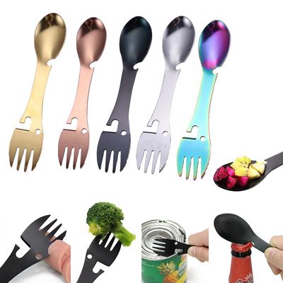 5 In 1 Multitool Stainless Steel Fork Spork Spoon Cutlery Flatware Utensil Portable Camp Multi Tool Bottle Opener Can Opener