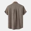 Men Stand Collar Half Placket Chest Pocket Short Sleeve Cotton Linen Shirt Solid Loose Breathable Casual Summer Blouse