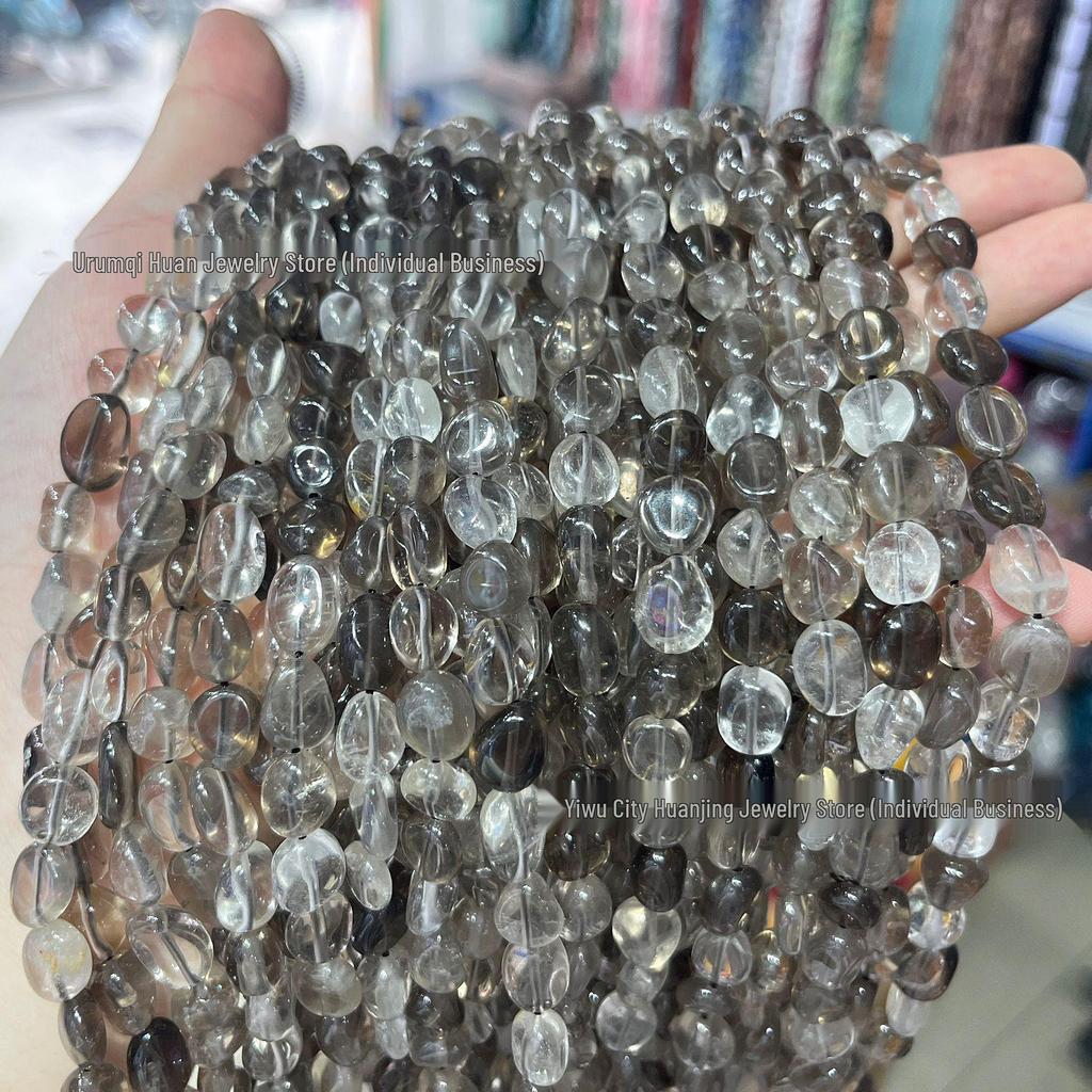 Huanjing Jewelry Smoky Quartz Beads: High-Transparency, Irregular, Semi-Finished Strands for DIY Bracelets and Accessories.