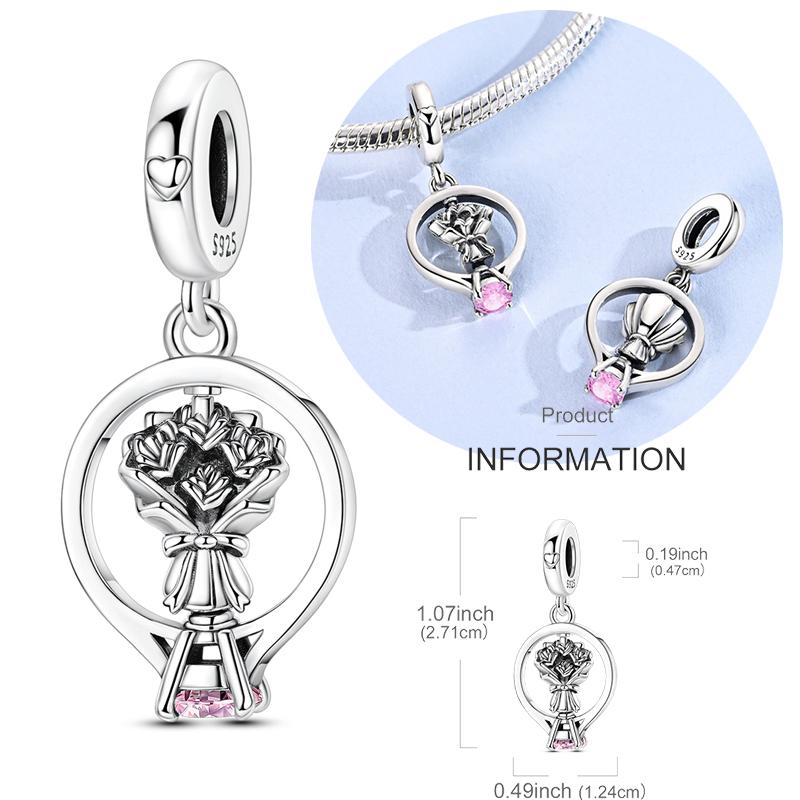 Original Copper Charm Bead Rotatable Bouquet Wedding Ring Pendant Fit Original Bracelets For Women Diy Accessories