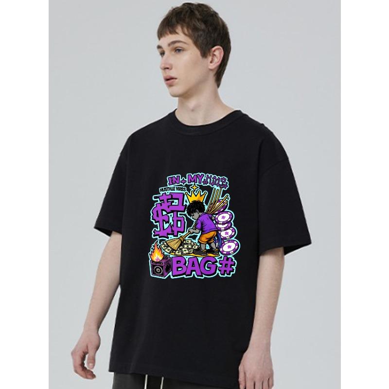 Black T Shirt With In My Bag Money And Character Graphic Print For Streetwear Fashion