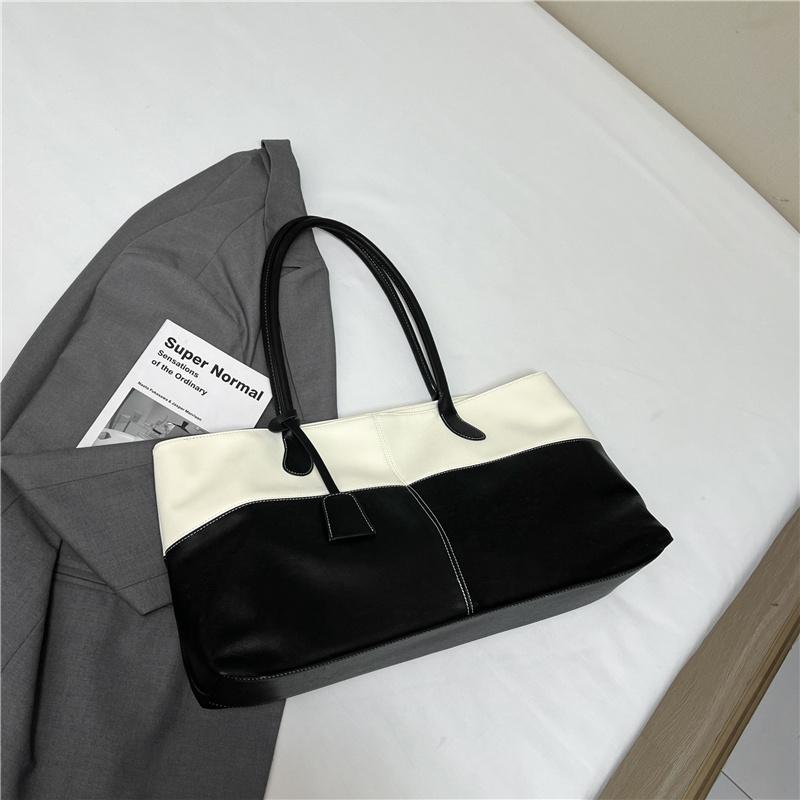 Pu Leather Splicing Bag For Women European Style Commuting Bag Oversize Storage Shopping Tote Ladies Bussiness Handbag