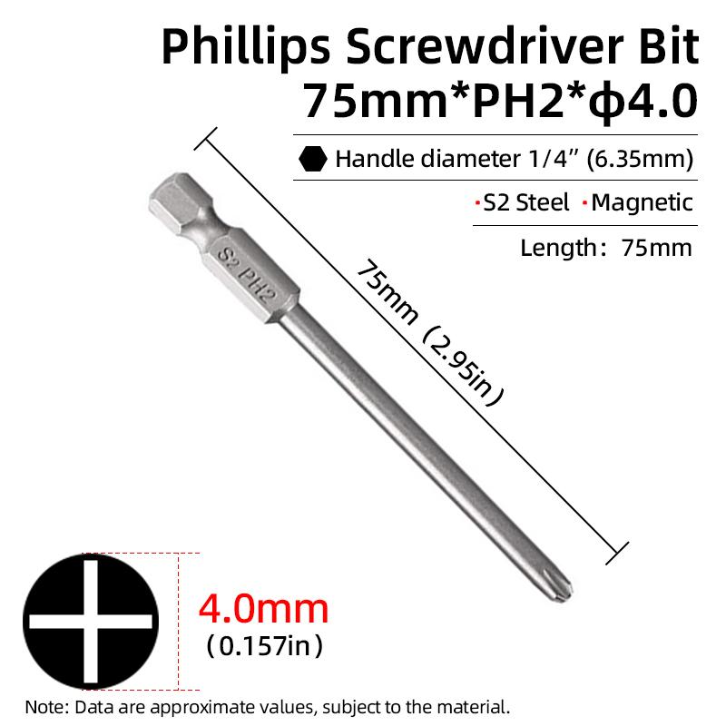 1PC Phillips-Schraubendreher-Bits Kreuzkopf Magnetische Schraubendreher PH00 PH1 PH2 S2 Legierter Stahl Sechskantschaft Handwerkzeuge 50/75/100/150mm