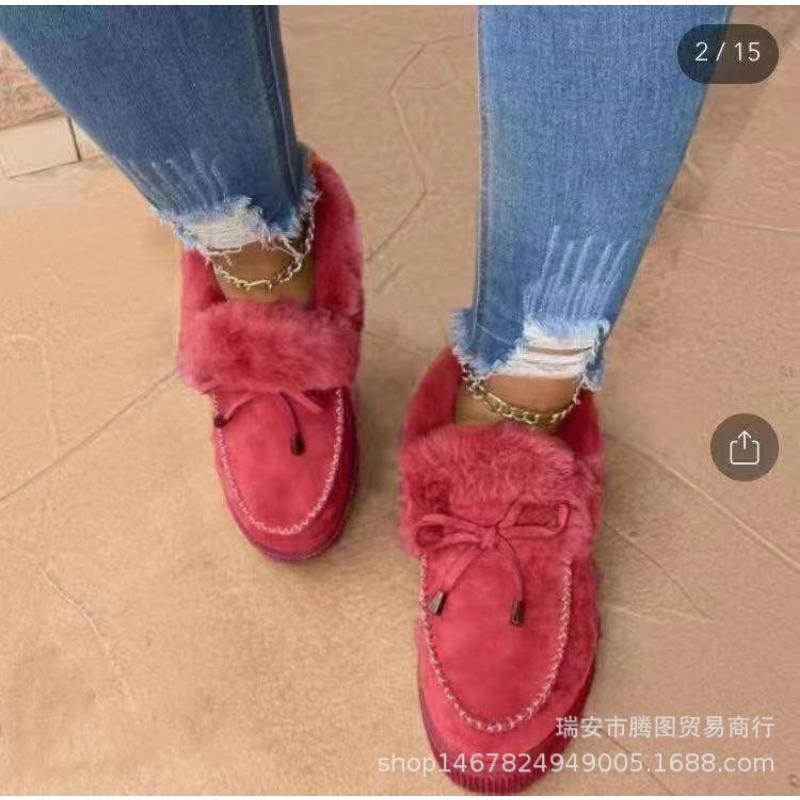 Winter round head thick sole velvet thickened warm cotton shoes women's large size sewing shoes snow boots Doudou shoes