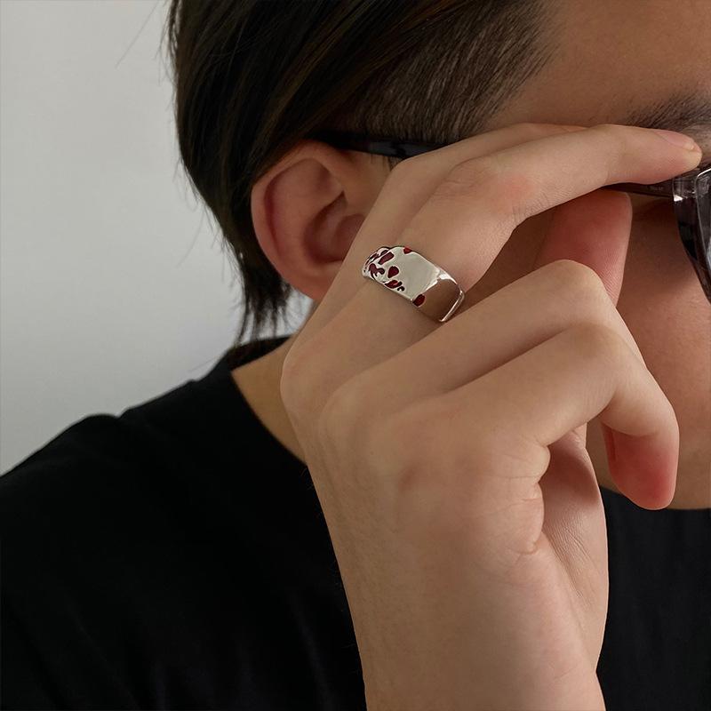 Spotted Elegant Red Drip Glaze Ring For Women Chic Copper Adjustable Fashion Accessory