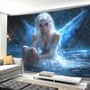 Blue Winged Elf Fairy Tapestry, Mystical Water Sparkle Fantasy Print Wall Cloth, Aesthetic Decor For Bedroom Living Room Home