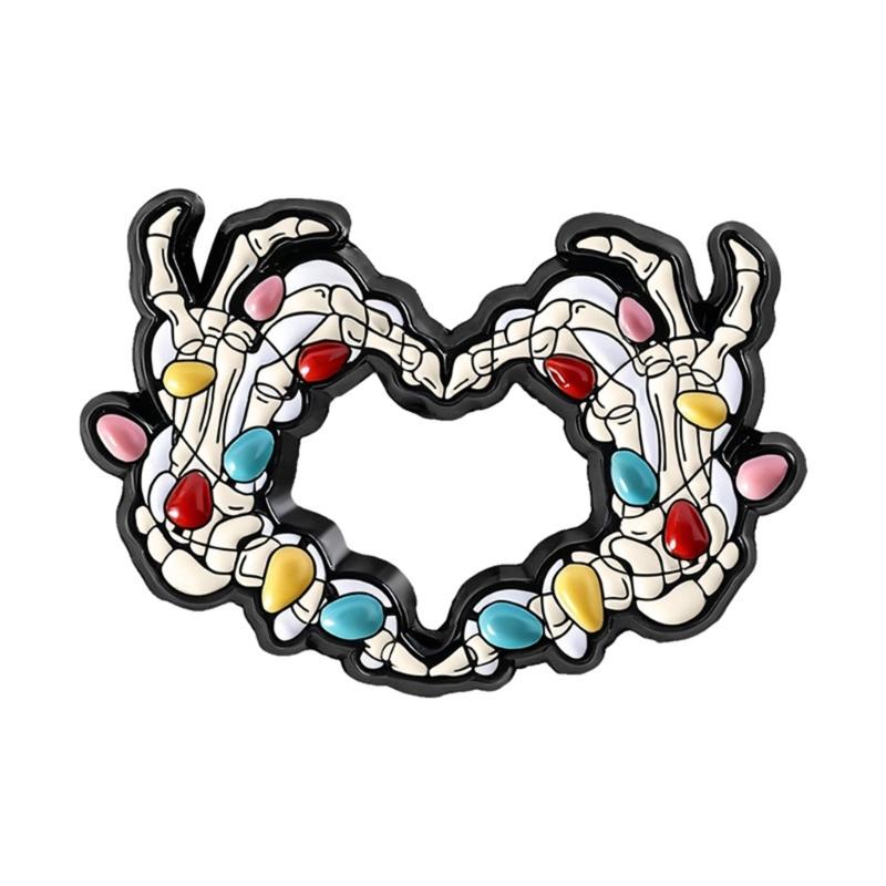 Edgy Skeleton Hand Heart Gesture Alloy Brooch Punk Jewelry Gift Safety lapel Pin For Halloween Christmas Event