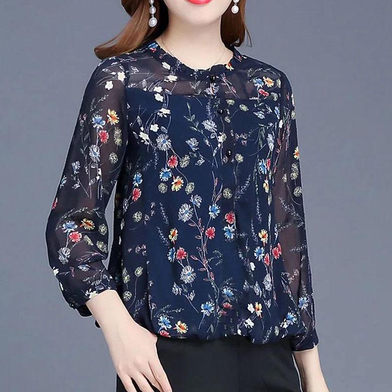 

S-XXXXXL шифоновая рубашка, женская футболка, свободные топы на весну и осень, тонкая универсальная рубашка с цветочным принтом XXXXXL