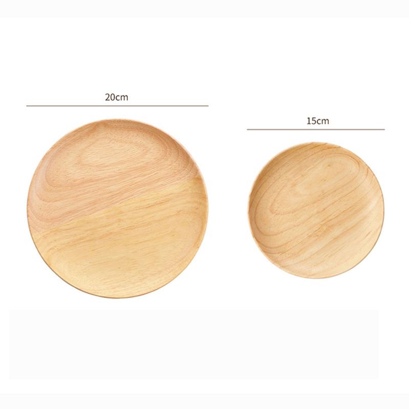 2Pcs Wooden Plates Round Dinner Plate Set Fruit Dessert Snack Plate Japanese Style Serving Dishes Dinner Set Kitchen Tableware