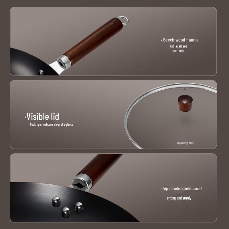 Joyoung 32cm Fine Iron Wok with Lid