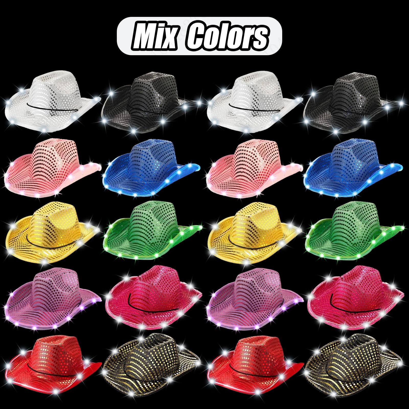 4/6/8/10/12/16Pcs LED Cowboy Hats Bulk for