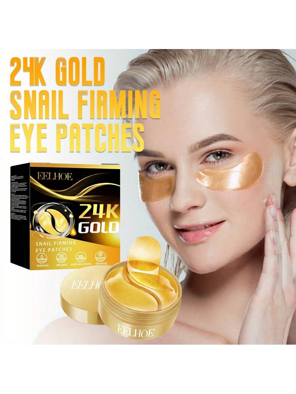 

60 шт. 24-каратная золотая укрепляющая маска для глаз разглаживает морщины под глазами, слезные канавки, укрепляет, подтягивает и увлажняет кожу вокруг глаз золотой