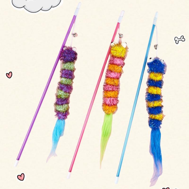 Simulierte Plüschraupe Katzenspielzeug, Interaktive Selbstunterhaltung, Spaß, Katzen-Reizwerkzeug, Haustierbedarf, Elastisches Seil Katzen-Reizstab