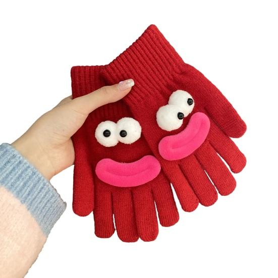 Vtipné kreslené pletené rukavice Roztomilé velké oči Teplé rukavice Zimní žebrované rukavice s dotykovou obrazovkou na řízení, dojíždění, cyklistiku, každodenní pochůzky