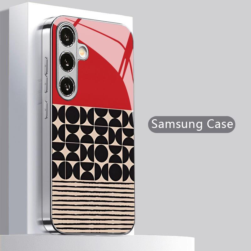 Geometric Pattern 2D Phone Case for Samsung S26 S25 S24 S23 S22 S21 S20 A56 A36 A16 - Electroplated Glass Protective Cover