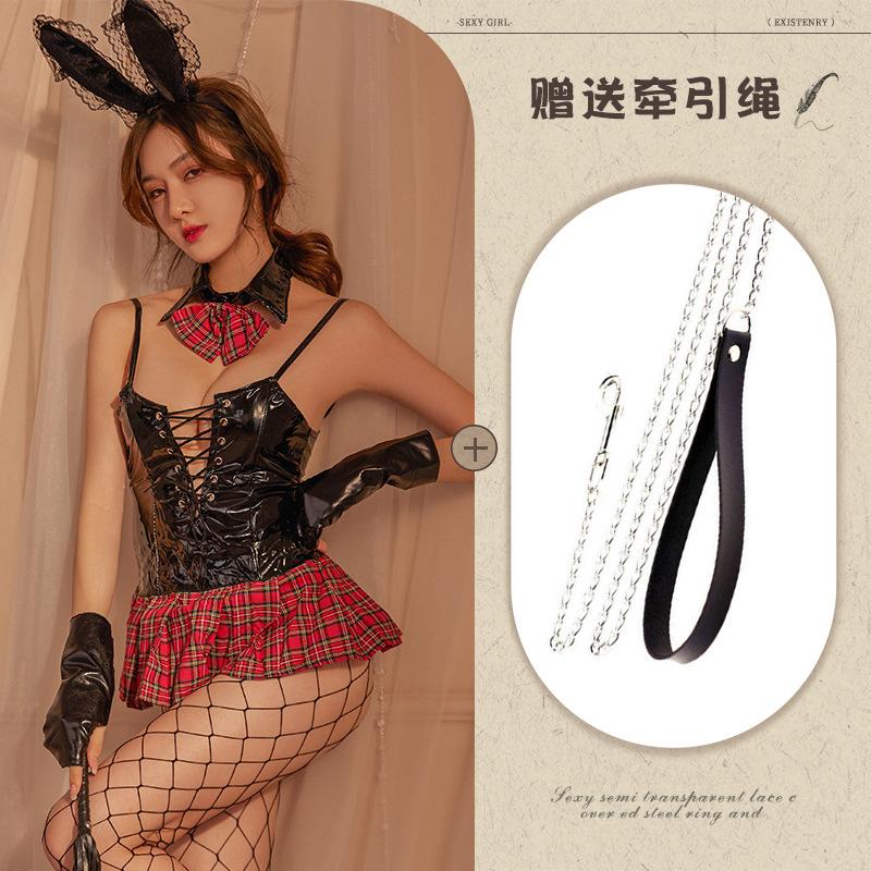 Sex Underwear Pure Desire Seduction Sex Uniform Desire Bunny Patent Leather Plaid Suit