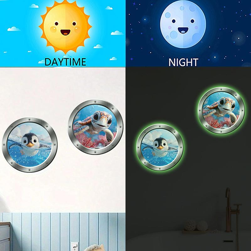Dolphin Penguin Glow-In-The-Dark Toilet Sticker Self-Adhesive Removable Pvc Wall Decals For Bedroom And Bathroom Home Decor