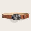 Leather Belt Punk With Hollow Rivet Decor And Letter Design Circular Buckle