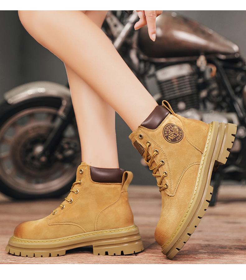 Men's and Women's Retro Style Plush Lined Leather Martin Boots - Trendy British High-Top Work Boots