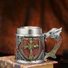 3D Geformter Drachenhenkel Bierkrug Mittelalterlicher Rittermuster Krug Edelstahl-Innenbecher für Heimbar Party-Dekoration