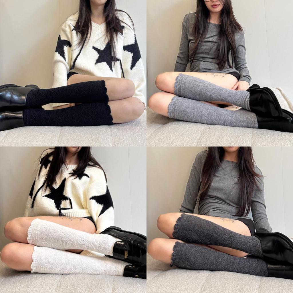 Vintage Knitted Stacking Socks With Lace Hollow Pattern For Winter Fashion