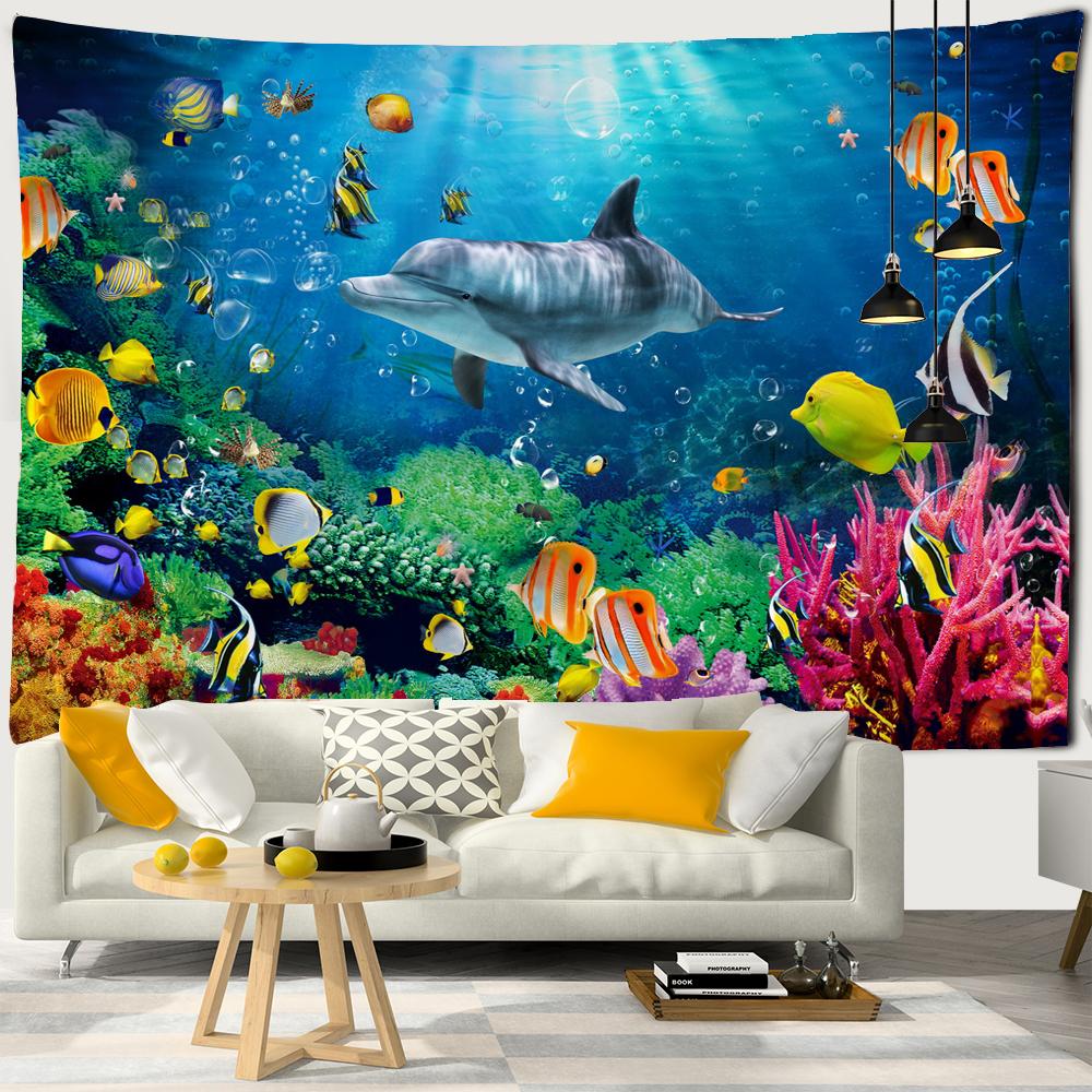 3D Printing Tapestry Psychedelic Ocean World Beautiful Fish Large Tapestry Wall Hanging Marine Animal Home Decor Beach Towel Premium Quality