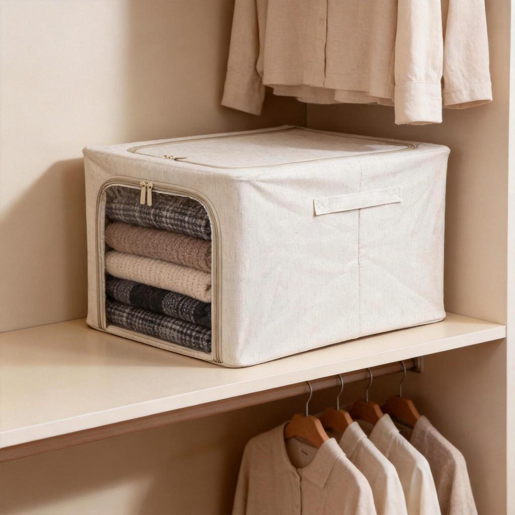 Long Narrow Fabric Storage Box with Visual Window for Clothes - Home Organizer with Steel Frame, Large Capacity