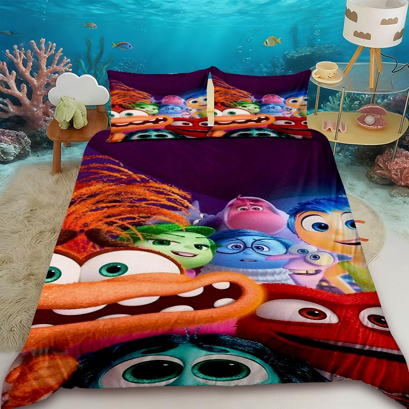 Anime Duvet Cover Set Teens Inside Out Cartoon Bedding Set 1 Quilt Cover with 2 Pillocase Bedroom Children Birthday Gifts