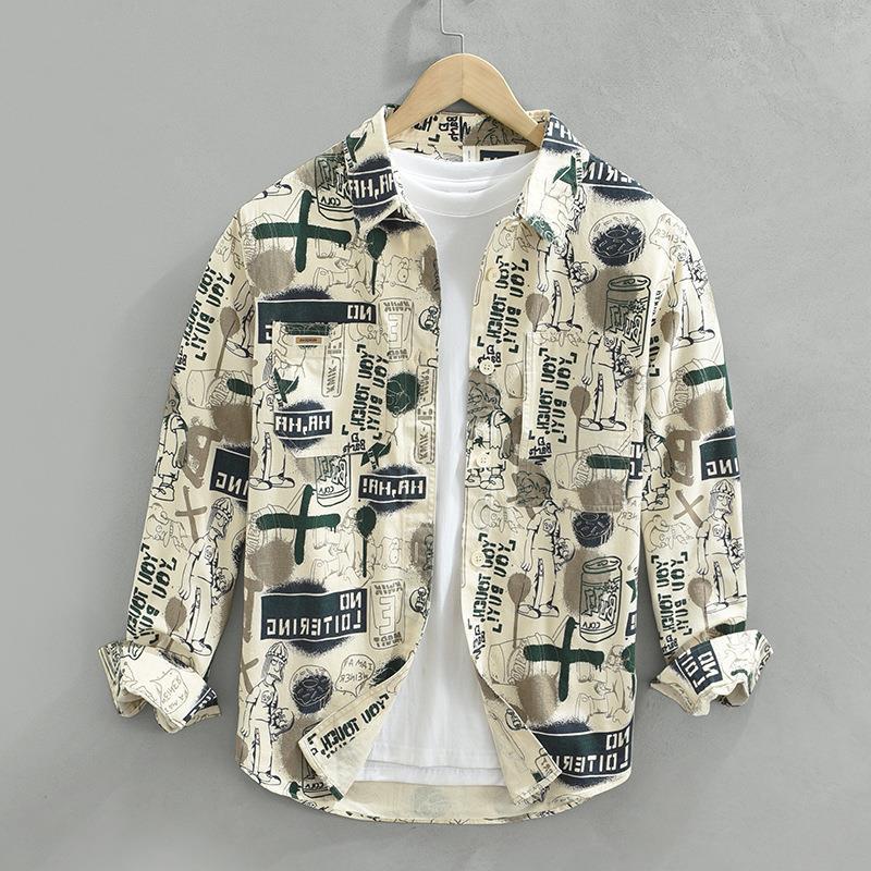 

Men s Trendy Full-Print Long-Sleeve Casual Shirt for Spring and Autumn 2XL