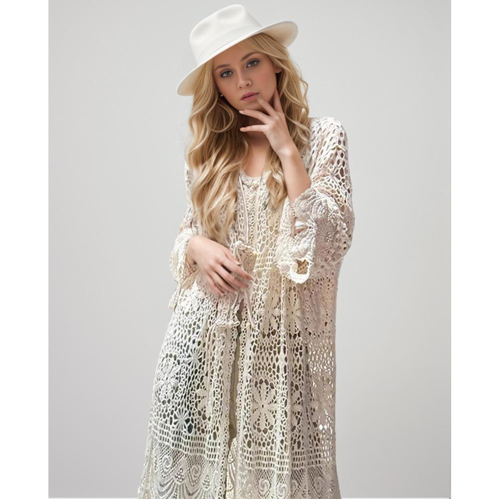 DIMANAF 2024 New Cardigan  Women Knitting Lace Long Vest Hollow Summer Style Basic Tops Tees Loose Clothing